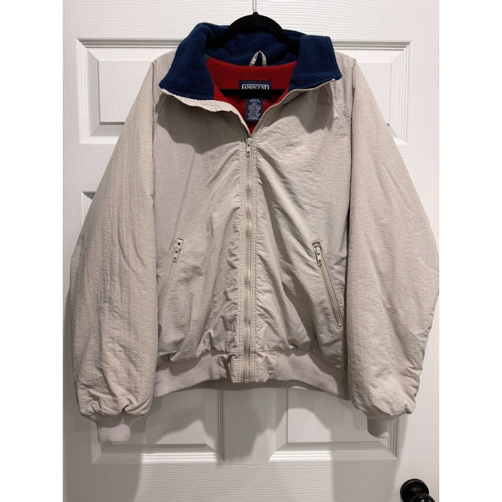 Vintage Lands' End Squall Jacket Beige Fleece Lined Men's L